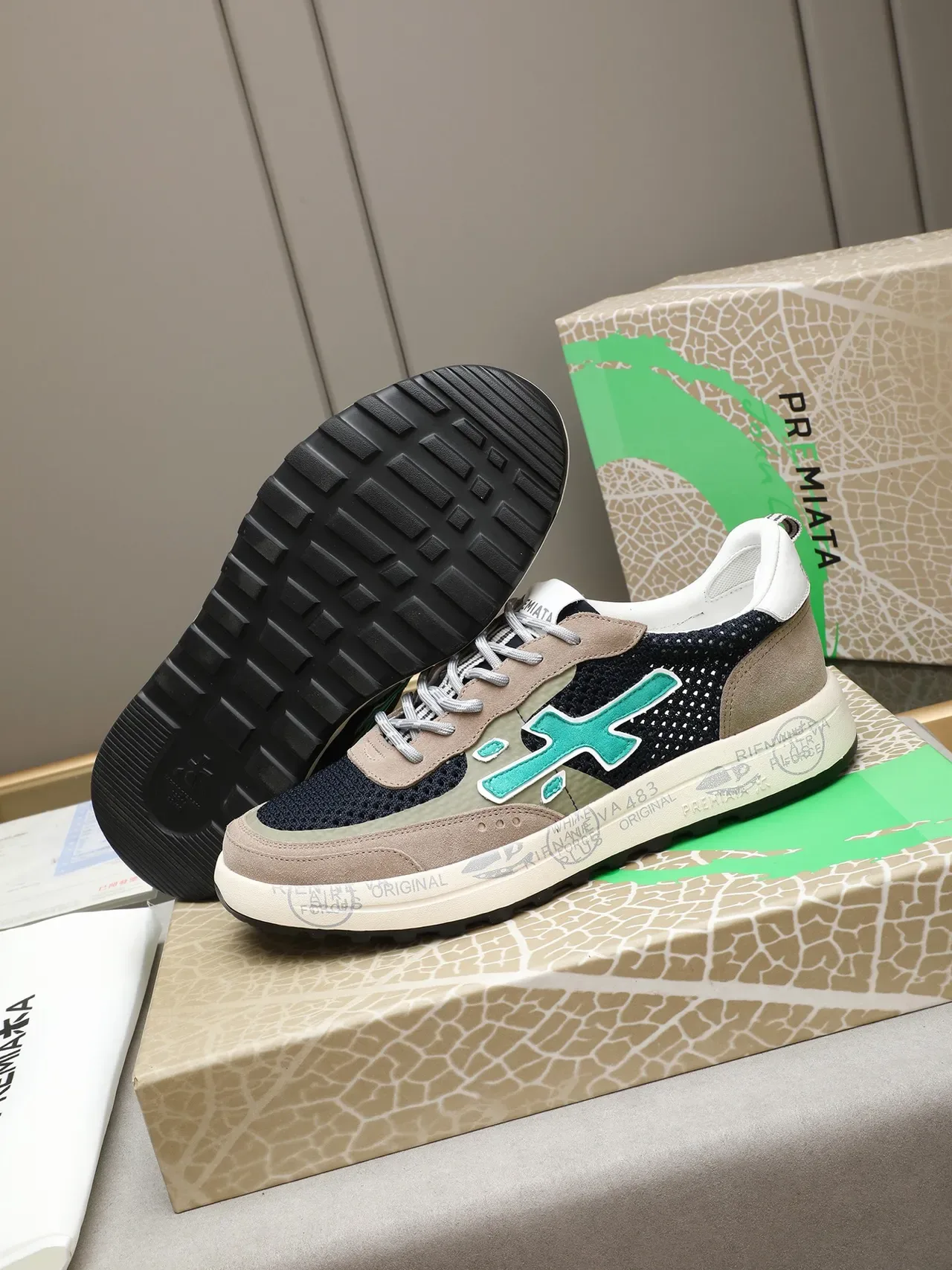 Premiata X-Logo Navy Beige Mint Green Lifestyle Sneaker 4