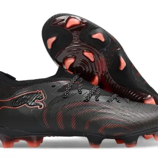 Puma Future Z Black Red Low-Cut Knit Upper Dynamic Line Graphics Firm-Ground Soccer Shoes