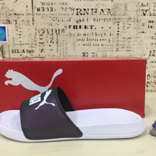 Puma Slide काला और सफेद एक पट्टी स्लिपर