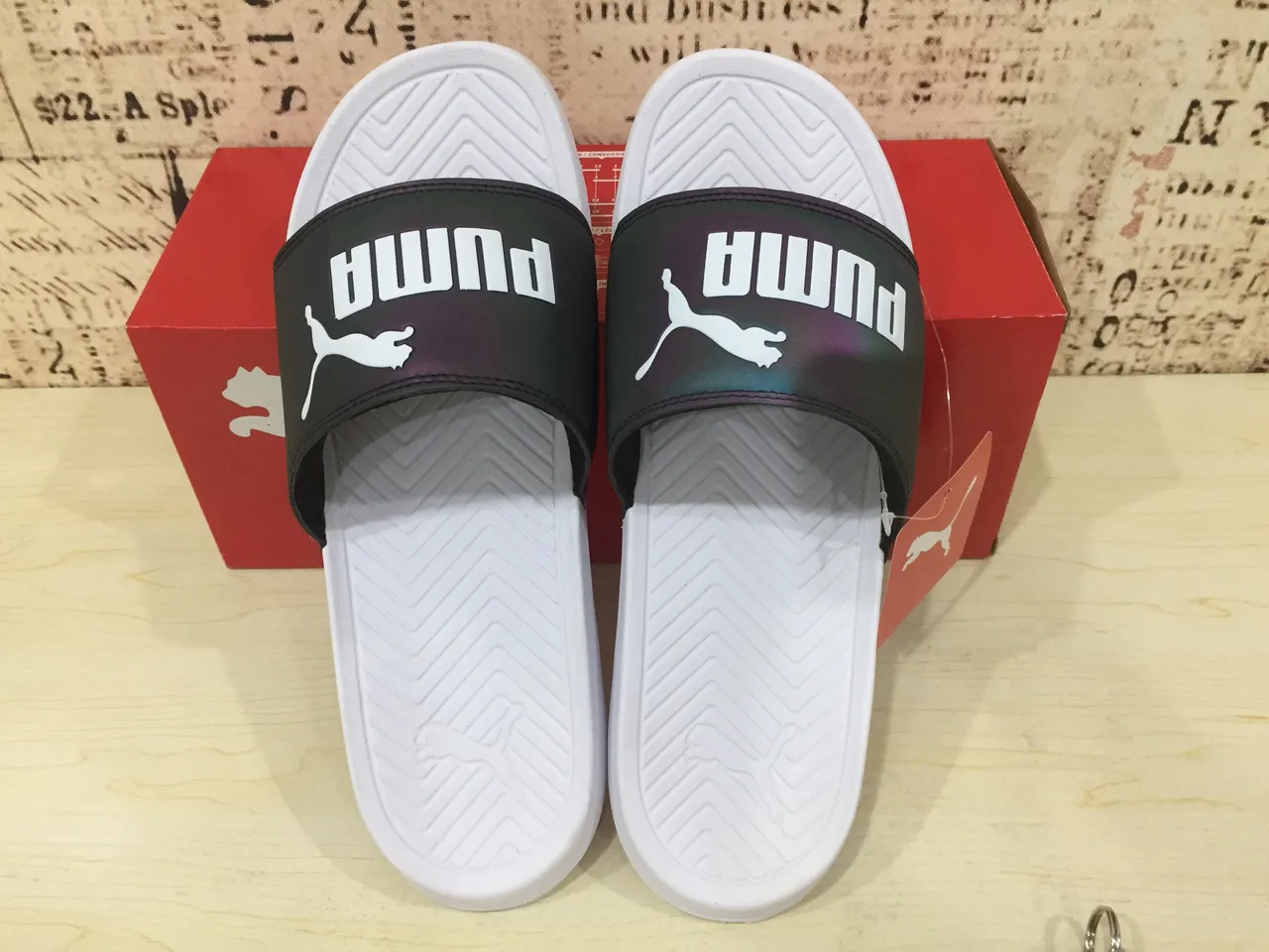 Puma Slide Black and White One-Strap Slipper 2
