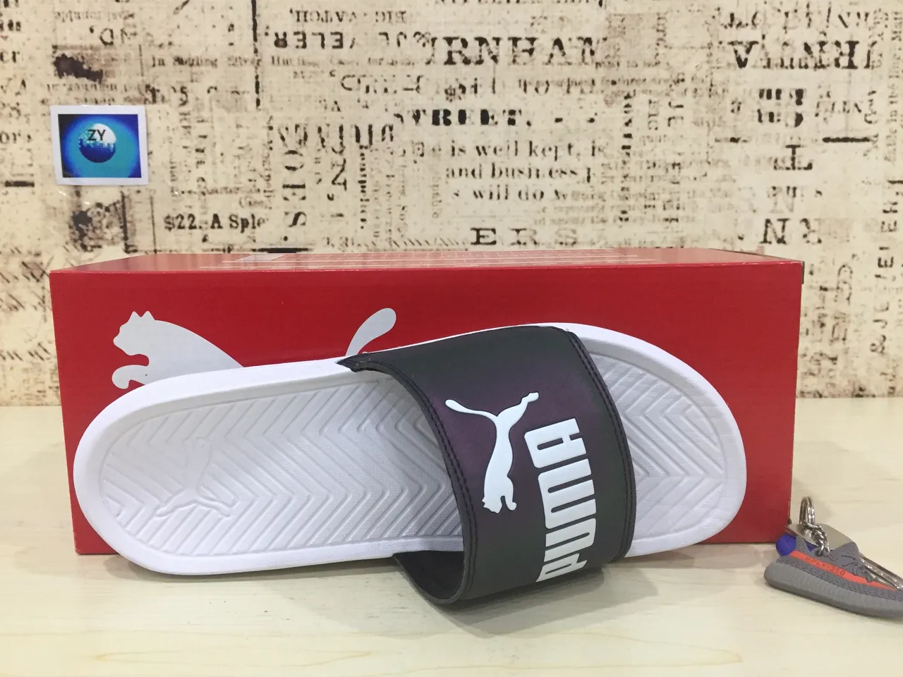 Puma Slide Black and White One-Strap Slipper 6