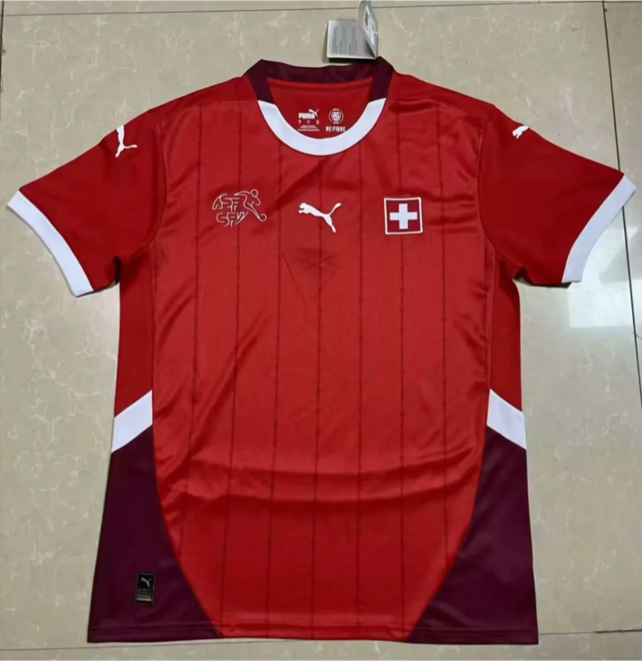 Puma Seleção Nacional da Suíça Camiseta de Futebol Vermelho Borgonha Branco 3