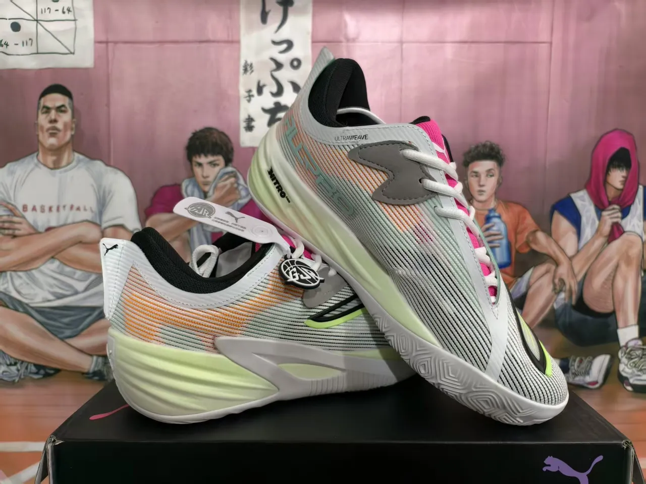 Puma Ultra Wave Vert Lime Fluorescente Rosa Gris Chaussures de Basketball 3