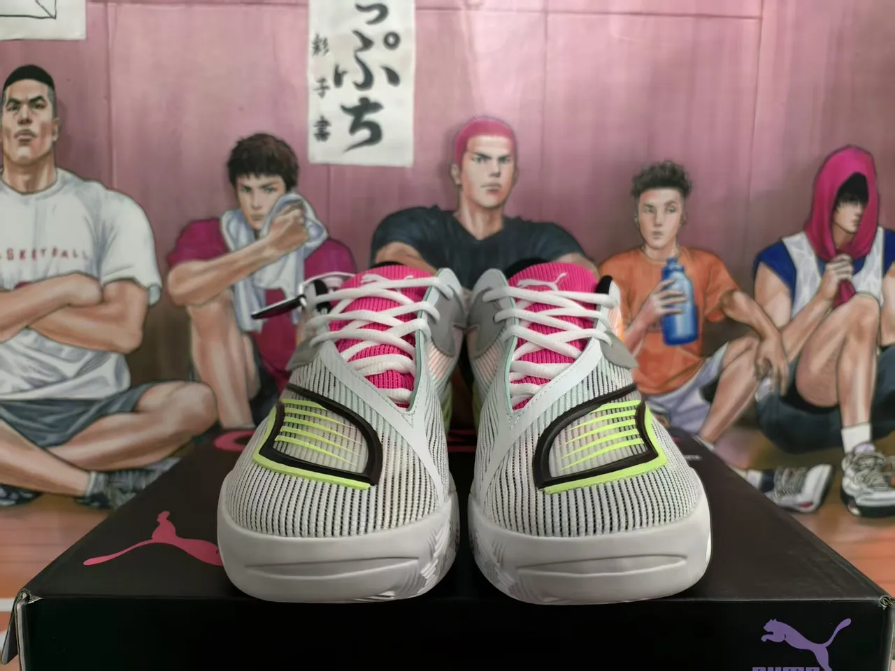 Puma Ultra Wave Vert Lime Fluorescente Rosa Gris Chaussures de Basketball 4