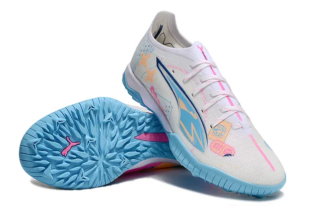 Puma White Blue Low-Cut Textile Upper Indoor Soccer Shoes 4