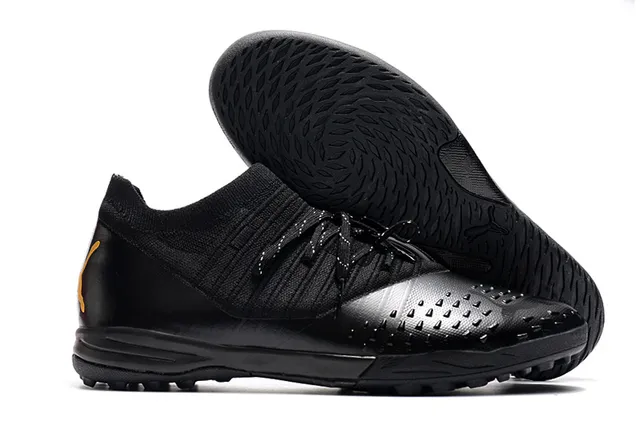 Puma Tênis de futebol indoor com upper de knit branco e laranja, overlays listrados bege 14