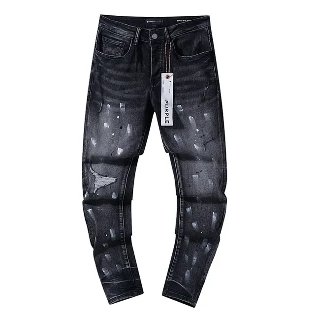 Purple Brand Distressed Paint-Splatter Slim-Fit Dark Wash Jeans 2