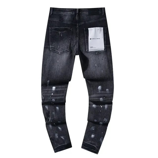 Purple Brand Distressed Paint-Splatter Slim-Fit Dark Wash Jeans 3
