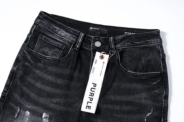 Purple Brand Distressed Paint-Splatter Slim-Fit Dark Wash Jeans 4