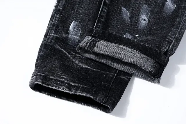 Purple Brand Distressed Paint-Splatter Slim-Fit Dark Wash Jeans 7