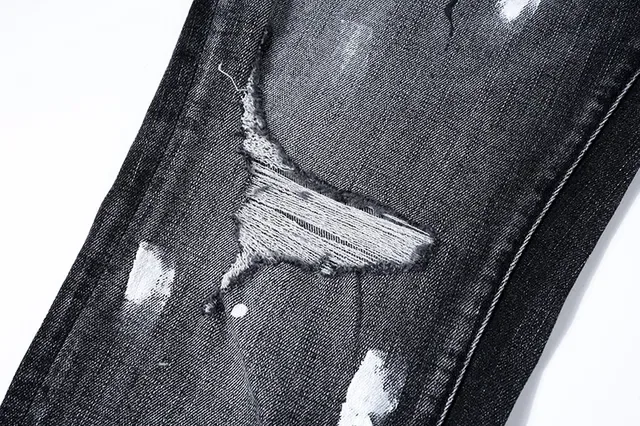 Purple Brand Distressed Paint-Splatter Slim-Fit Dark Wash Jeans 11