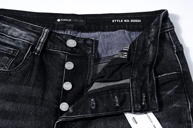 Purple Brand Distressed Paint-Splatter Slim-Fit Dark Wash Jeans 12