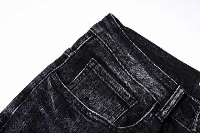Purple Brand Distressed Paint-Splatter Slim-Fit Dark Wash Jeans 14