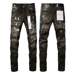 Purple Brand Distressed Paint-Splatter Slim-Fit Jeans