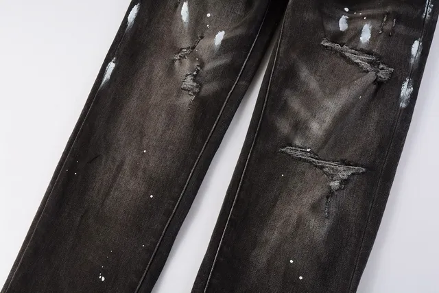 Purple Brand Distressed Paint-Splatter Slim-Fit Jeans 7