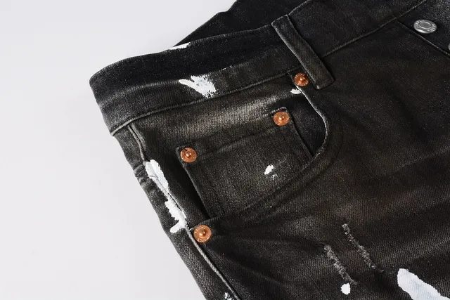 Purple Brand Distressed Paint-Splatter Slim-Fit Jeans 9