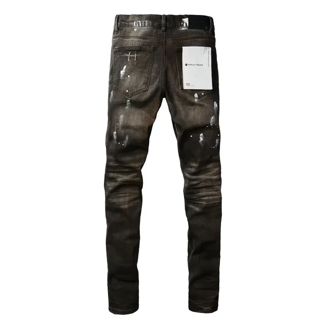 Purple Brand Distressed Paint-Splatter Slim-Fit Jeans 14