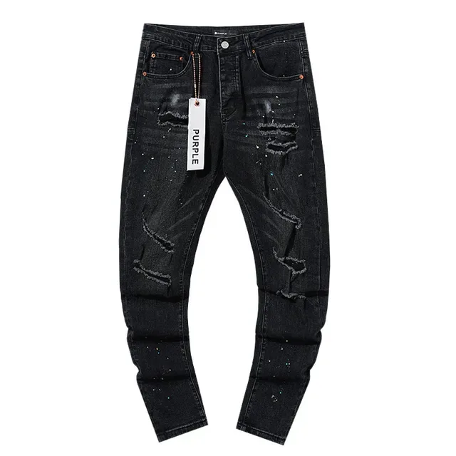 Purple Brand Distressed Paint-Splattered Black Denim Jeans 2