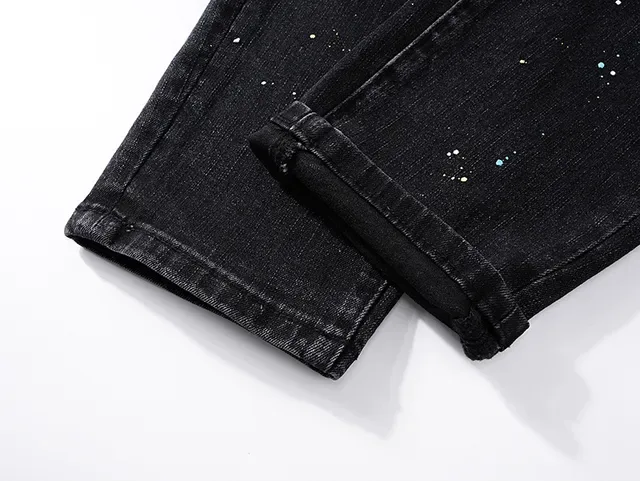 Purple Brand Distressed Paint-Splattered Black Denim Jeans 8
