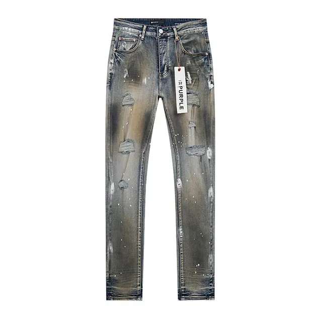 Purple Brand Distressed Paint-Splattered Bleach-Wash Slim-Fit Jeans 2