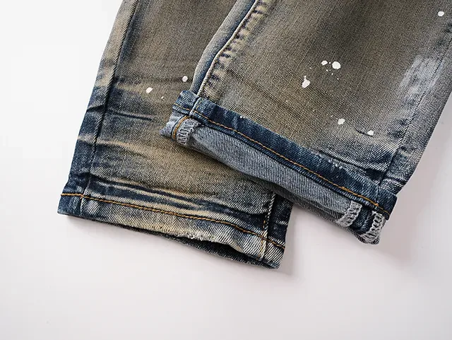 Purple Brand Distressed Paint-Splattered Bleach-Wash Slim-Fit Jeans 8