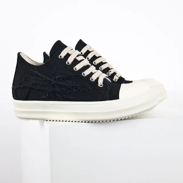 Rick Owens Black Beige Deconstructed Textile Oversized Toe Cap Lifestyle Sneakers 3