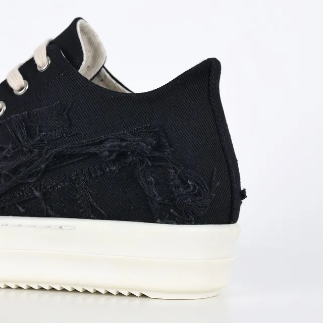 Rick Owens Black Beige Deconstructed Textile Oversized Toe Cap Lifestyle Sneakers 4