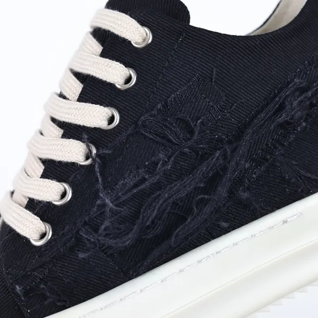 Rick Owens Black Beige Deconstructed Textile Oversized Toe Cap Lifestyle Sneakers 6