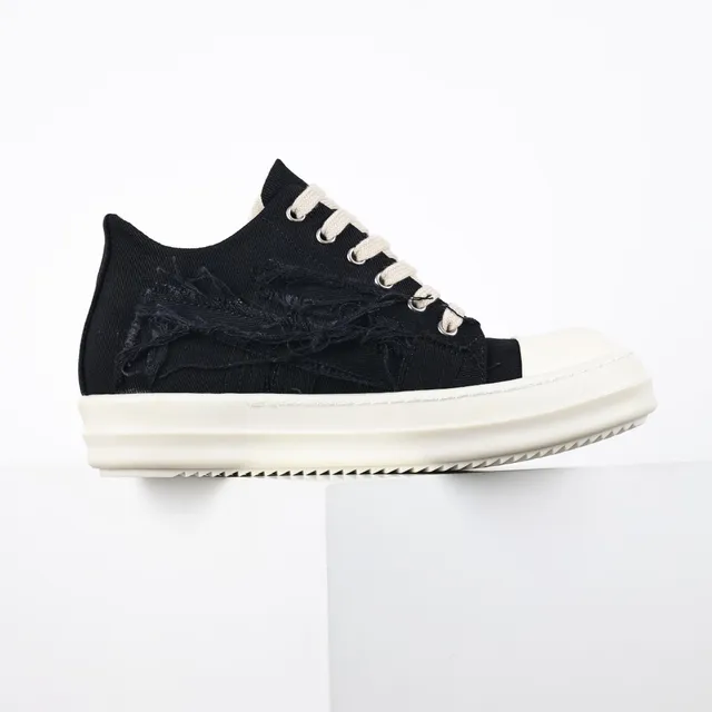Rick Owens Black Beige Deconstructed Textile Oversized Toe Cap Lifestyle Sneakers 7