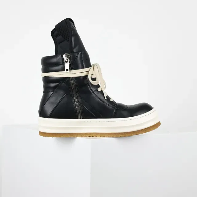 Rick Owens Botas Martin Preto Bege Com Bico Alto Colar Acushodado 7