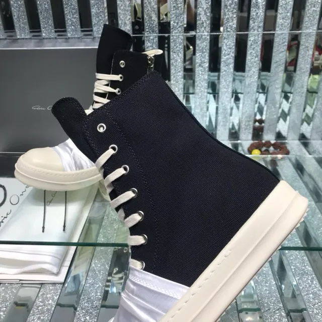 Rick Owens Black White High-Top Ruched Satin Panel Ankle Boots 2