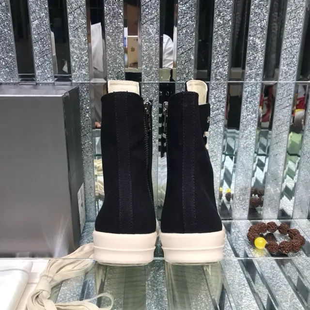 Rick Owens Black White High-Top Ruched Satin Panel Ankle Boots 5
