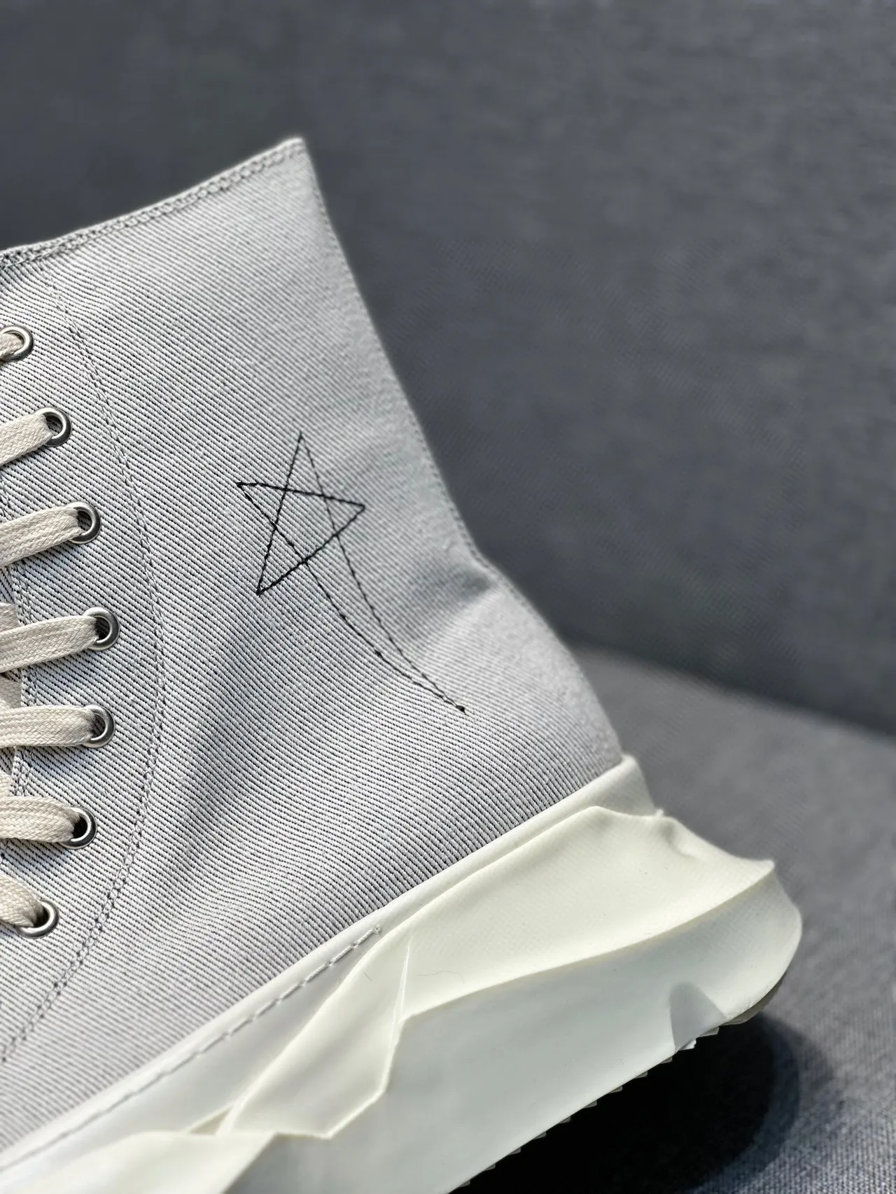 Rick Owens Gray Beige High-Top Denim Upper Ankle Boots 8