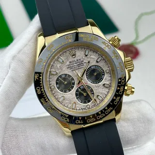 Rolex Cosmograph Daytona Gold Case Textured Silver Dial Black Bezel Mechanical Watch