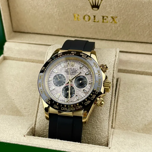 Rolex Cosmograph Daytona Gold Case Textured Silver Dial Black Bezel Mechanical Watch 2
