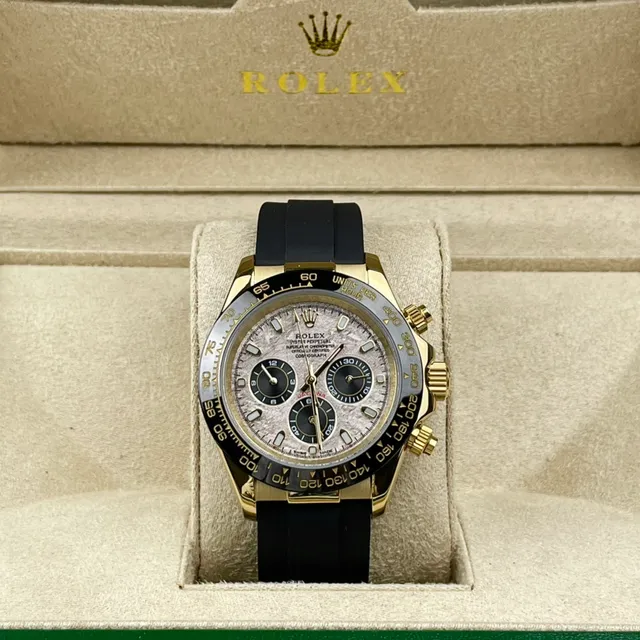 Rolex Cosmograph Daytona Gold Case Textured Silver Dial Black Bezel Mechanical Watch 3