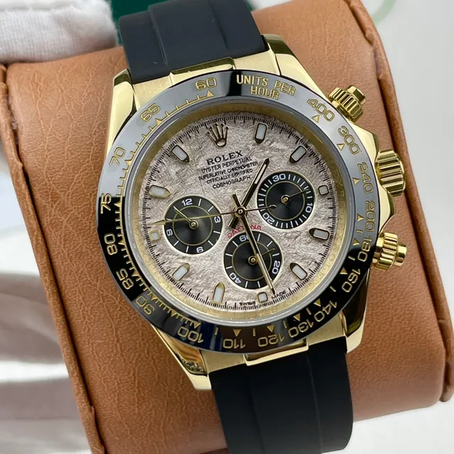 Rolex Cosmograph Daytona Gold Case Textured Silver Dial Black Bezel Mechanical Watch 4