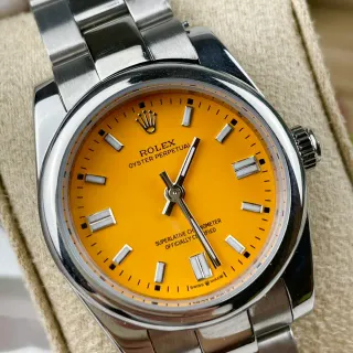 Rolex Oyster Perpetual Yellow Dial Stainless Steel Mechanical Watch