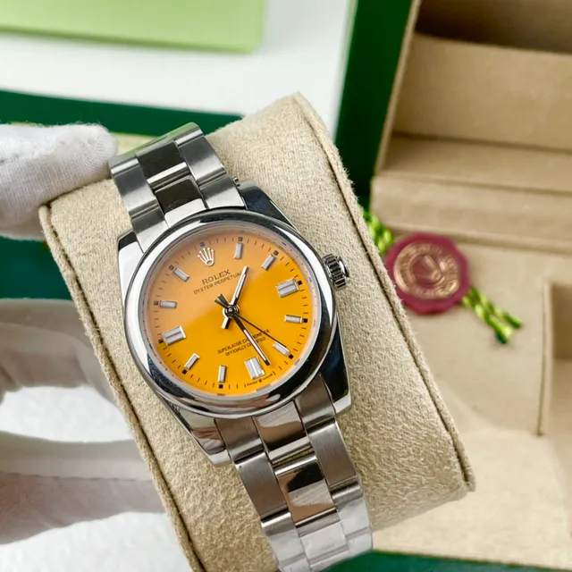 Rolex Oyster Perpetual Cadran Jaune Acier Inoxydable Montre Mécanique 4