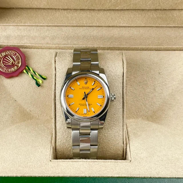 Rolex Oyster Perpetual Cadran Jaune Acier Inoxydable Montre Mécanique 6