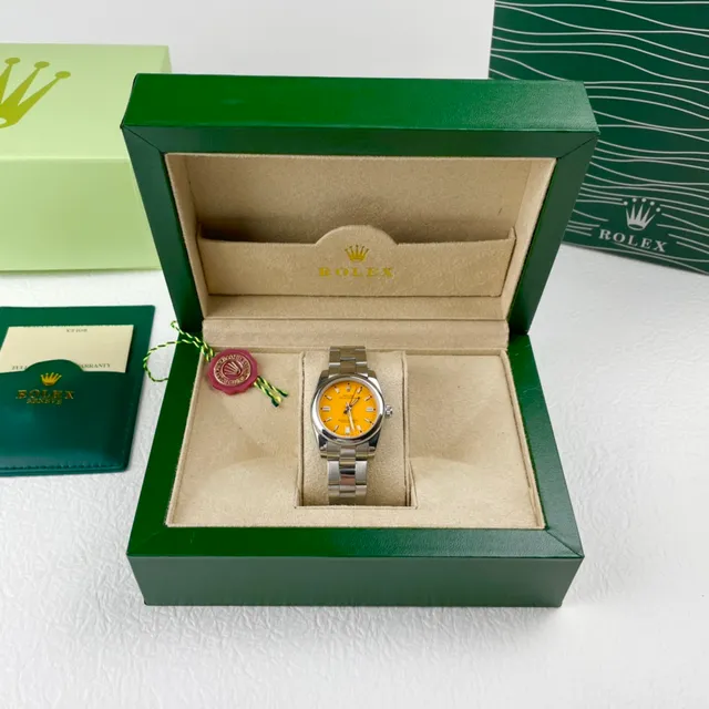 Rolex Oyster Perpetual Cadran Jaune Acier Inoxydable Montre Mécanique 7
