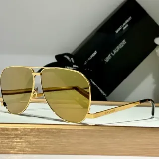 Saint Laurent Aviator Gold Metal Mirrored Amber Sunglasses