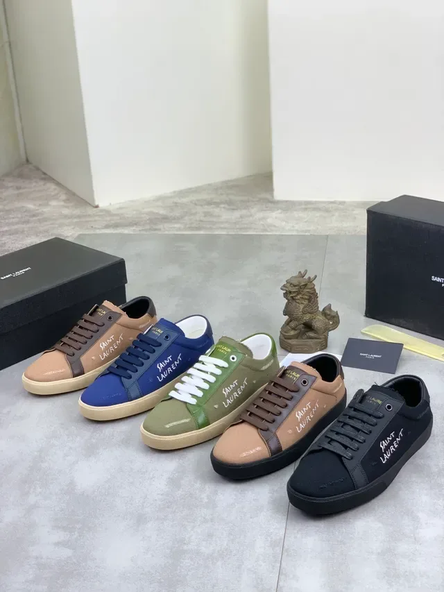 Saint Laurent Sneaker Canvas et Cuir Panel Beige Marron Noir Lifestyle Sneakers 2