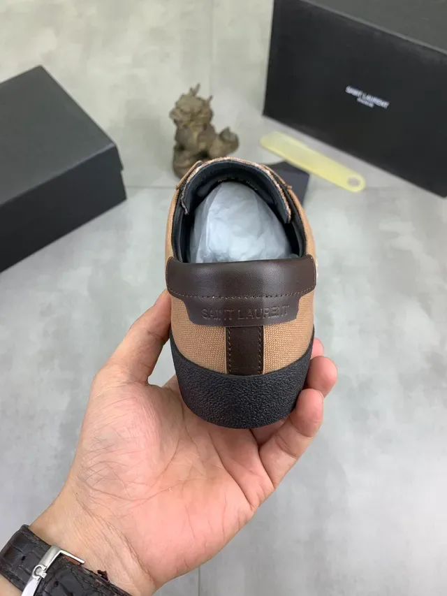 Saint Laurent Sneaker Canvas et Cuir Panel Beige Marron Noir Lifestyle Sneakers 4