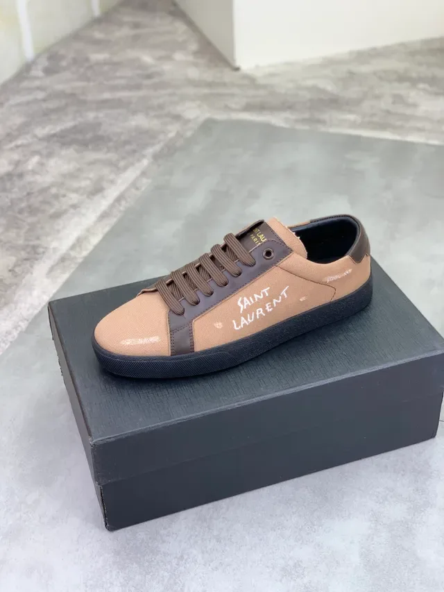 Saint Laurent Sneaker Canvas et Cuir Panel Beige Marron Noir Lifestyle Sneakers 5