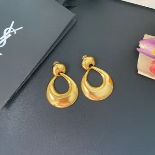 Saint Laurent Gold Sculptural Teardrop Hoop Earrings