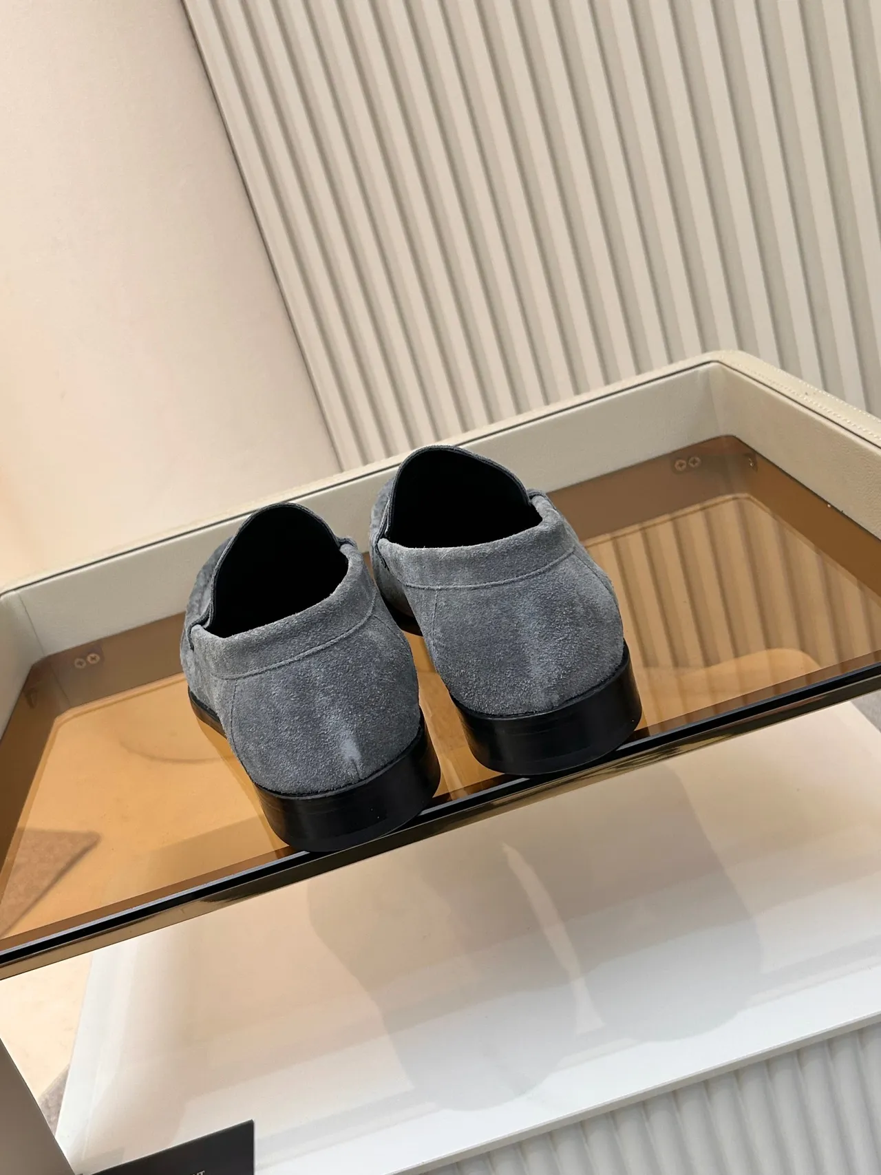 Saint Laurent Gray Black Suede Upper Moc-Toe Stitching Loafer 3