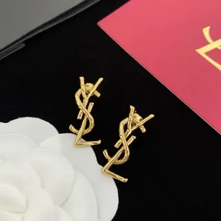 Saint Laurent Monogram Twisted Bar Gold-Tone Stud Earrings