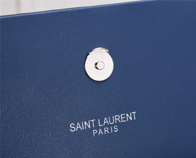 Saint Laurent bolsa azul marinho prata aba carteira alça com franjas 21