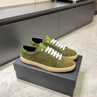 Saint Laurent Olive Green Suede Embroidered Logo Lifestyle Sneakers